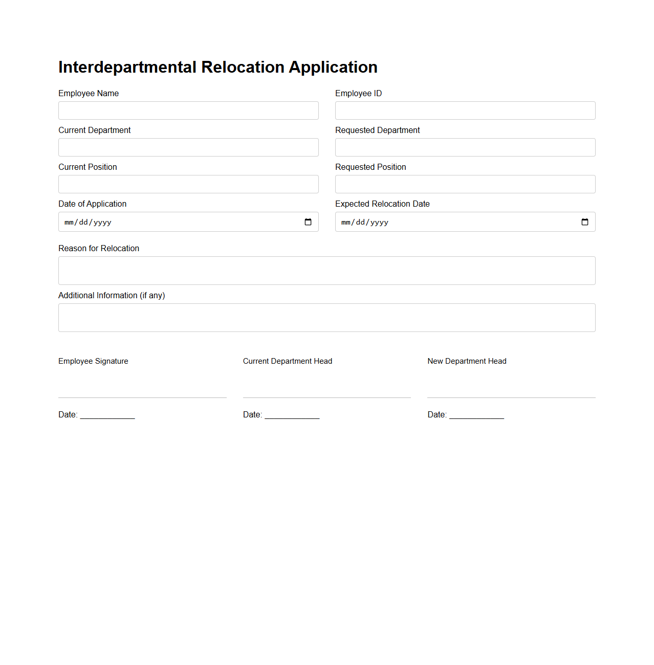Interdepartmental Relocation Application