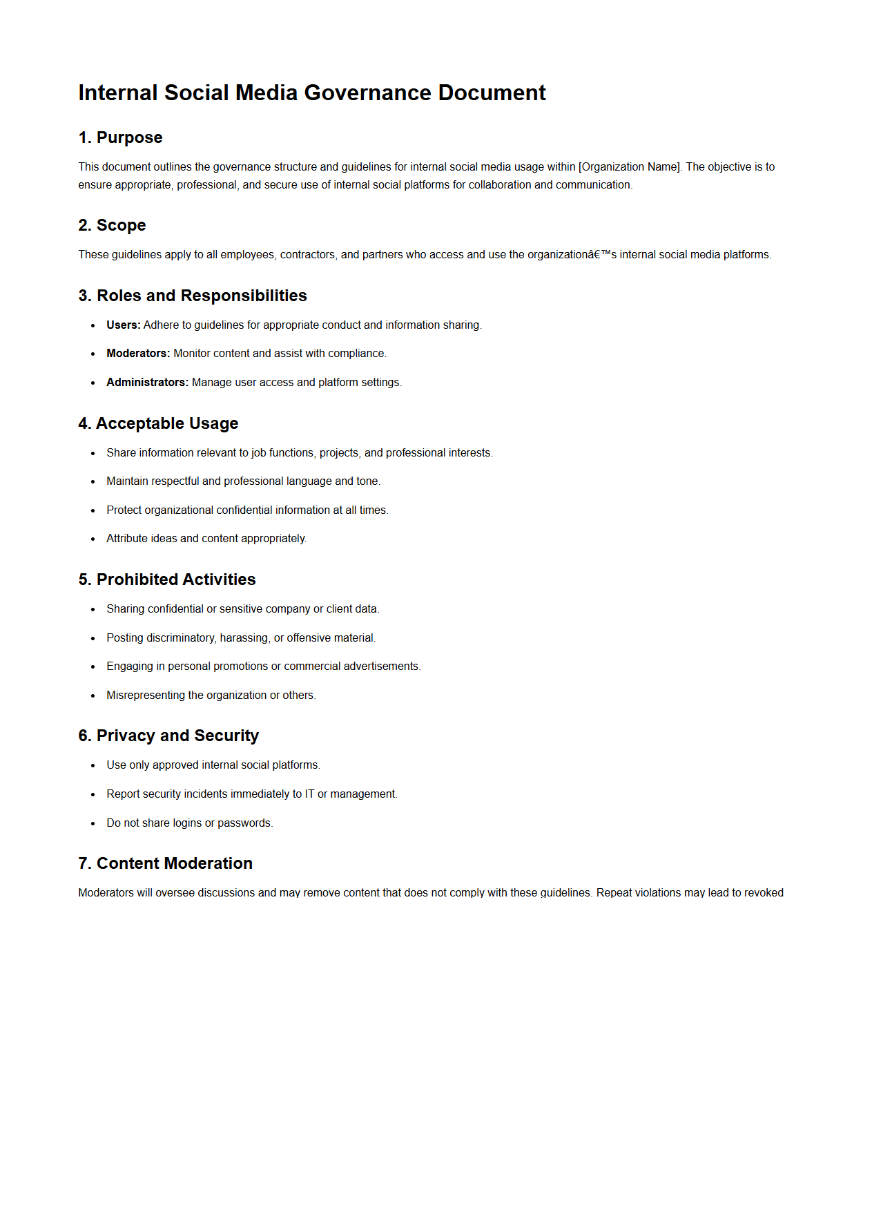 Internal Social Media Governance Document