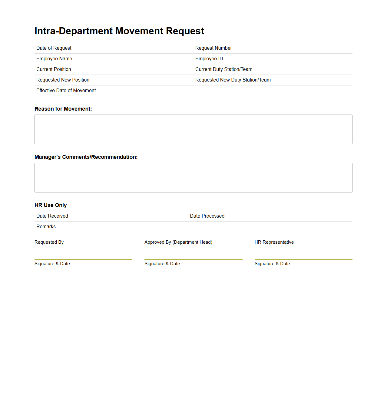 Intra-Department Movement Request Document