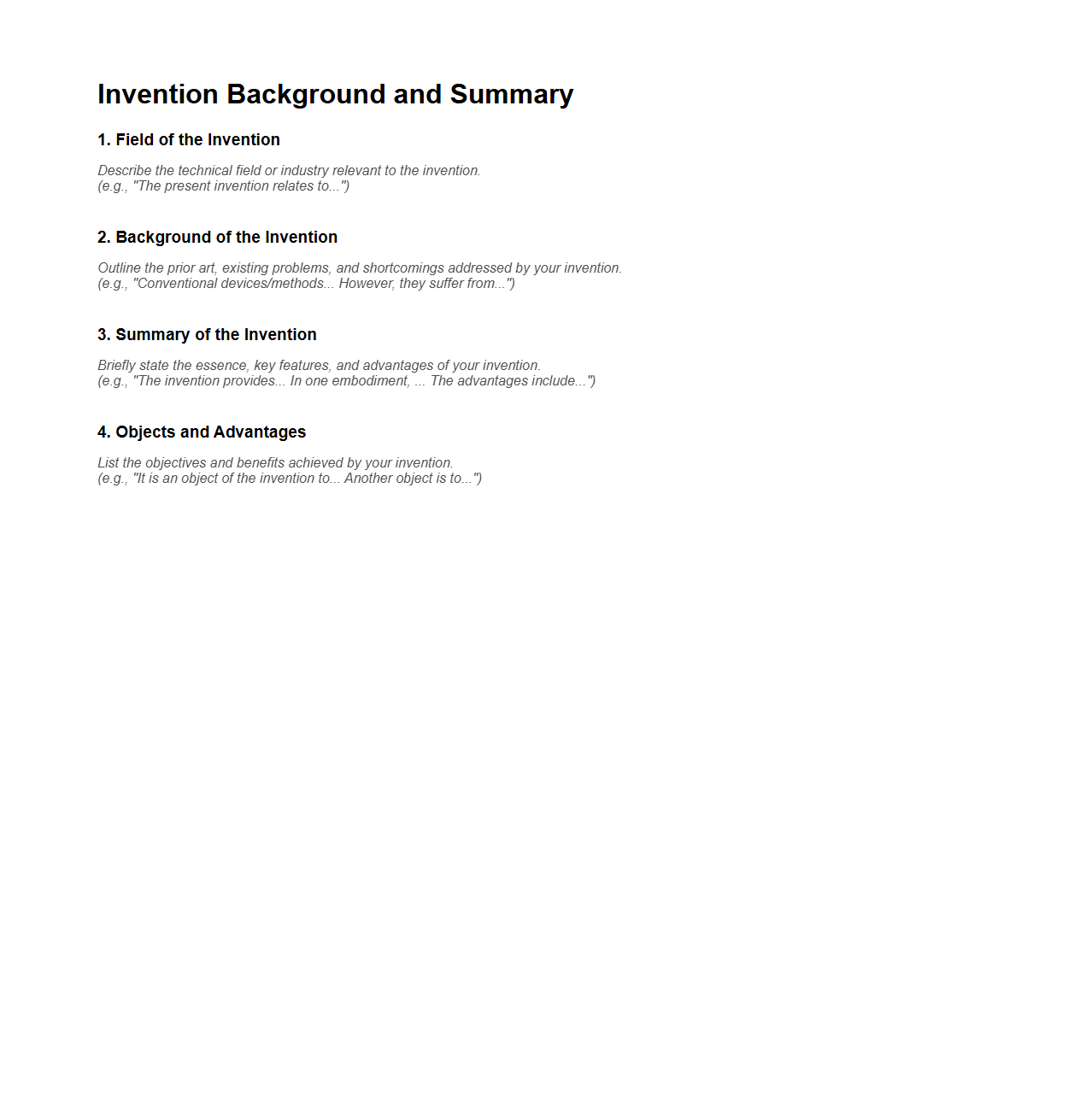 Invention Background and Summary Template for Patents