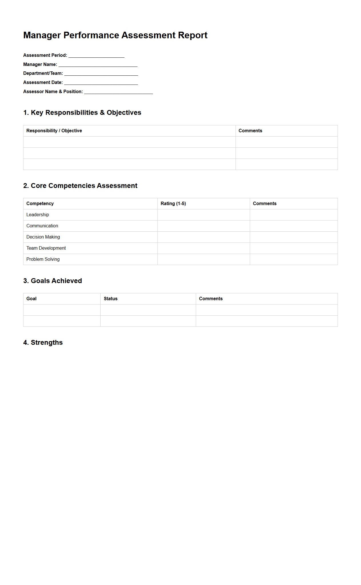Manager Performance Assessment Report Template