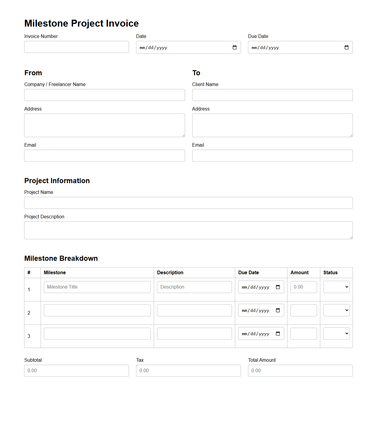 Milestone Project Invoice Form