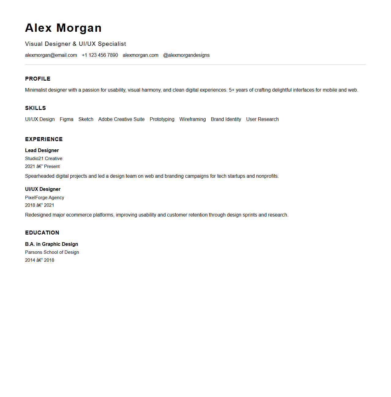 Minimalist Creative Resume Template for Designers