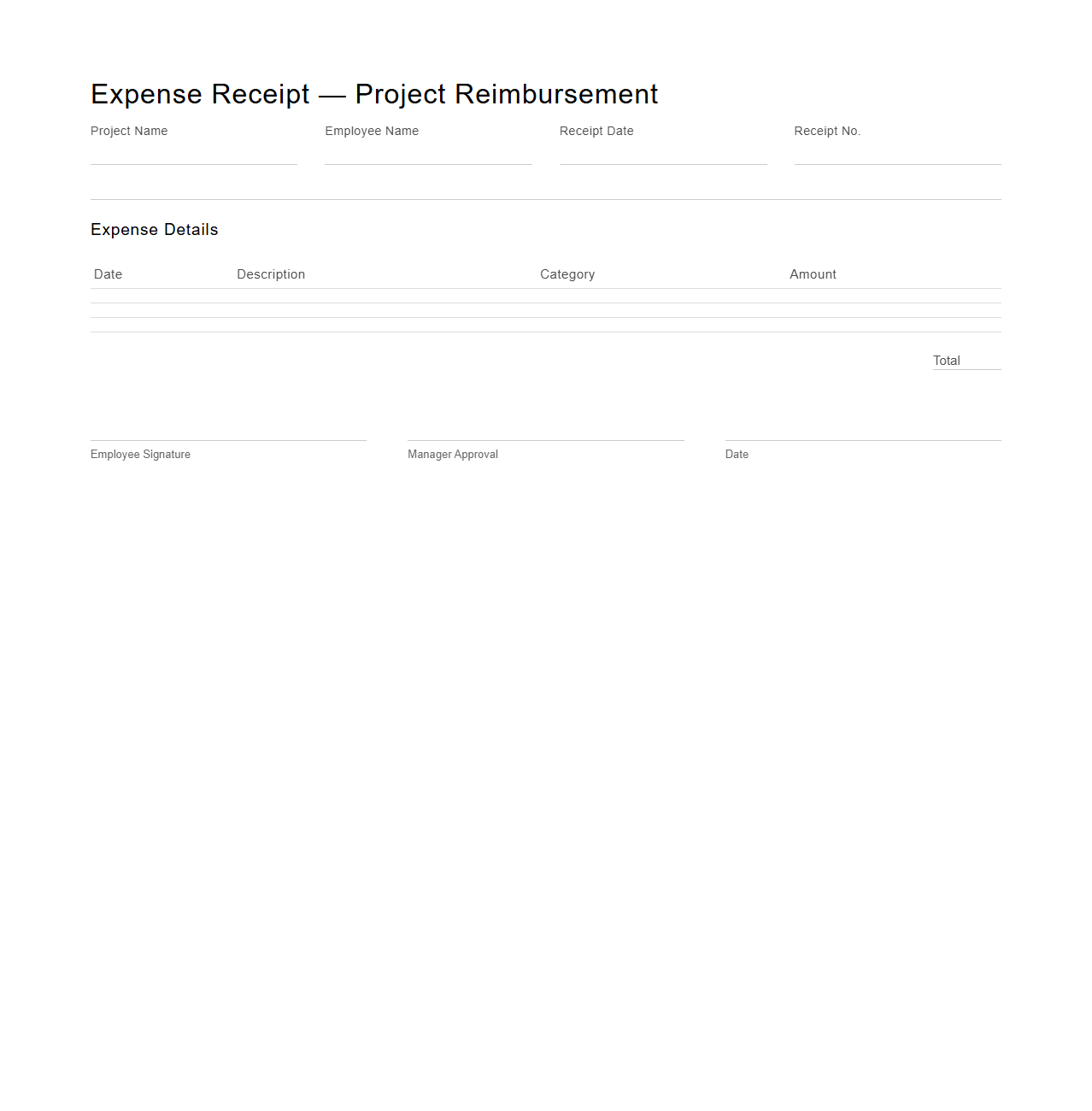 Minimalist Expense Receipt Template for Project Reimbursement