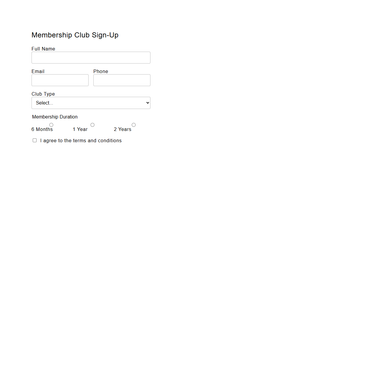 Minimalist Sign-Up Sheet for Membership Clubs