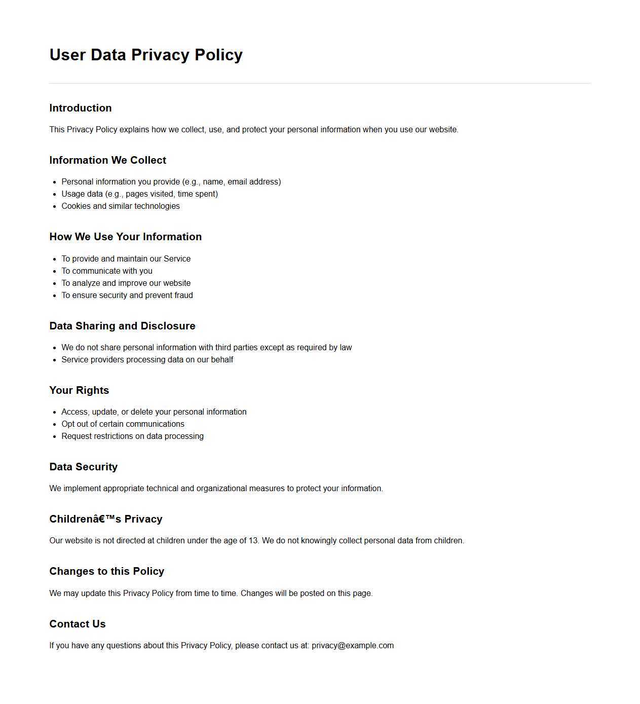 Minimalist User Data Privacy Policy Layout