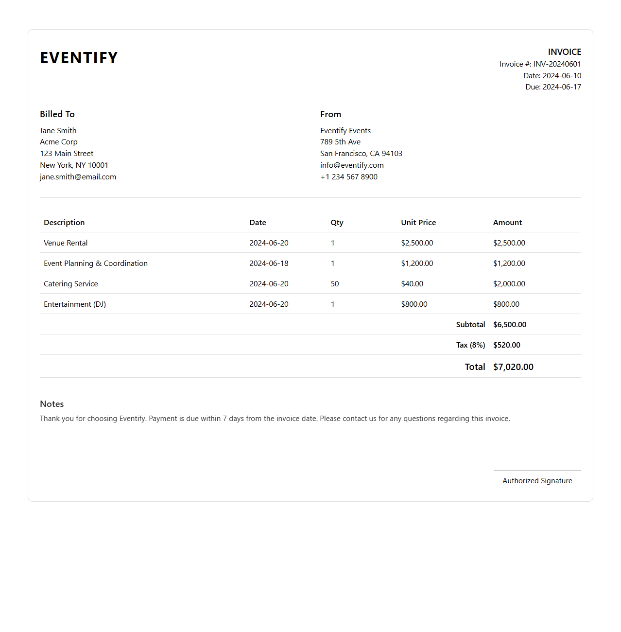 Modern Event Organizer Invoice Design