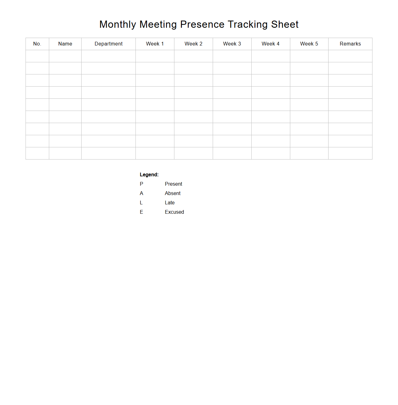 Monthly Meeting Presence Tracking Sheet