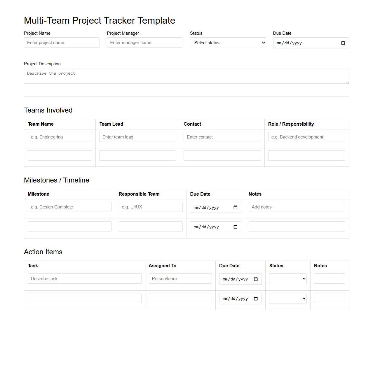 Multi-Team Project Tracker Template
