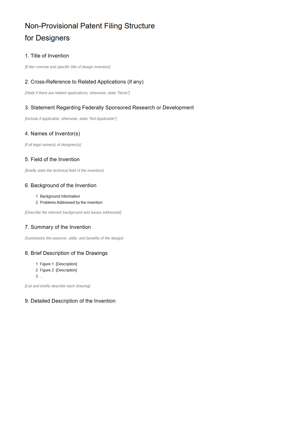 Non-Provisional Patent Filing Structure for Designers