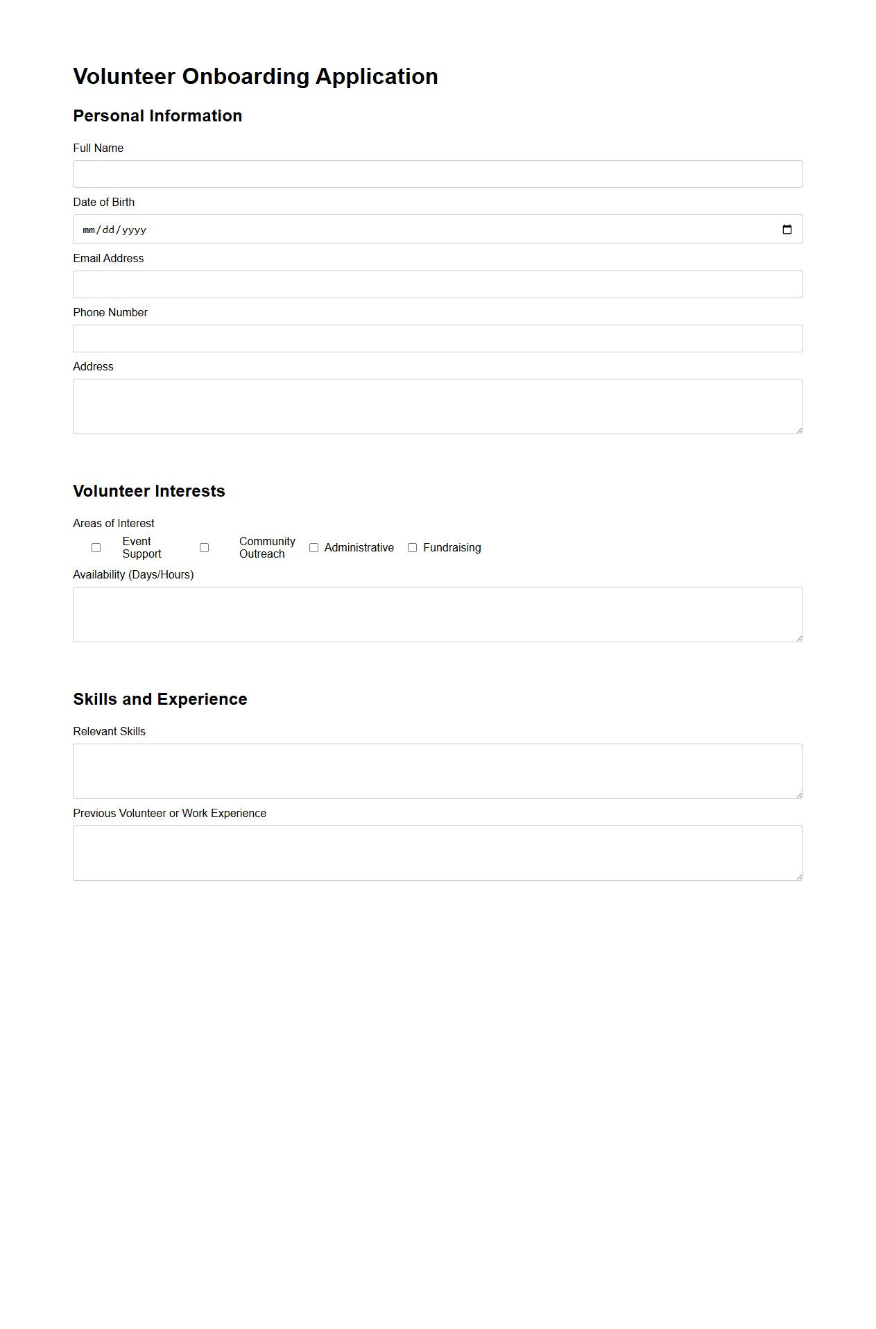 Nonprofit Volunteer Onboarding Application Format