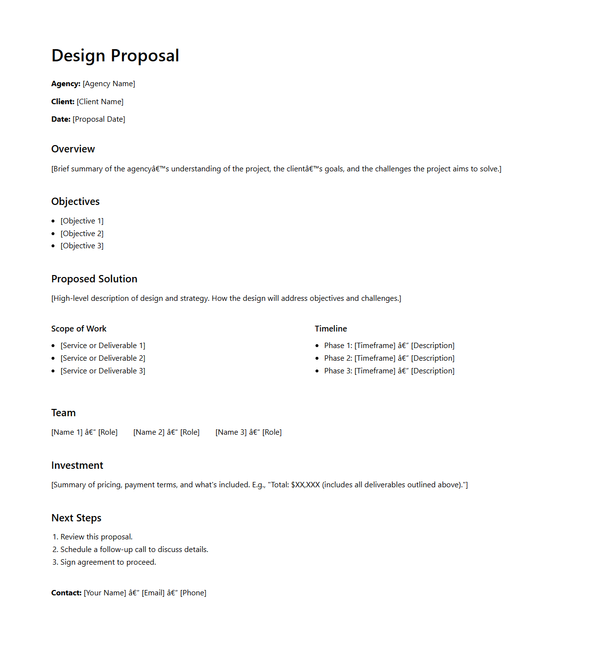One-Page Agency Design Proposal Structure