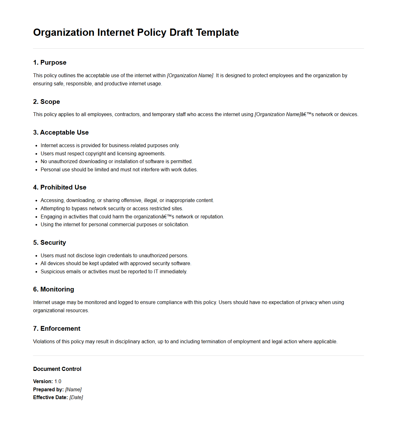 Organization Internet Policy Draft Template