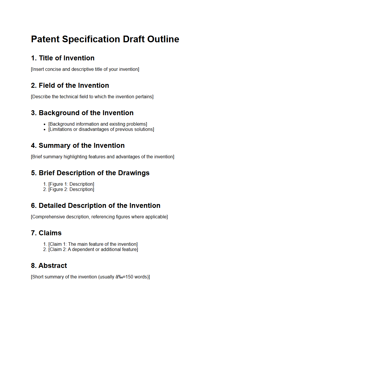 Patent Specification Draft Outline for Creators