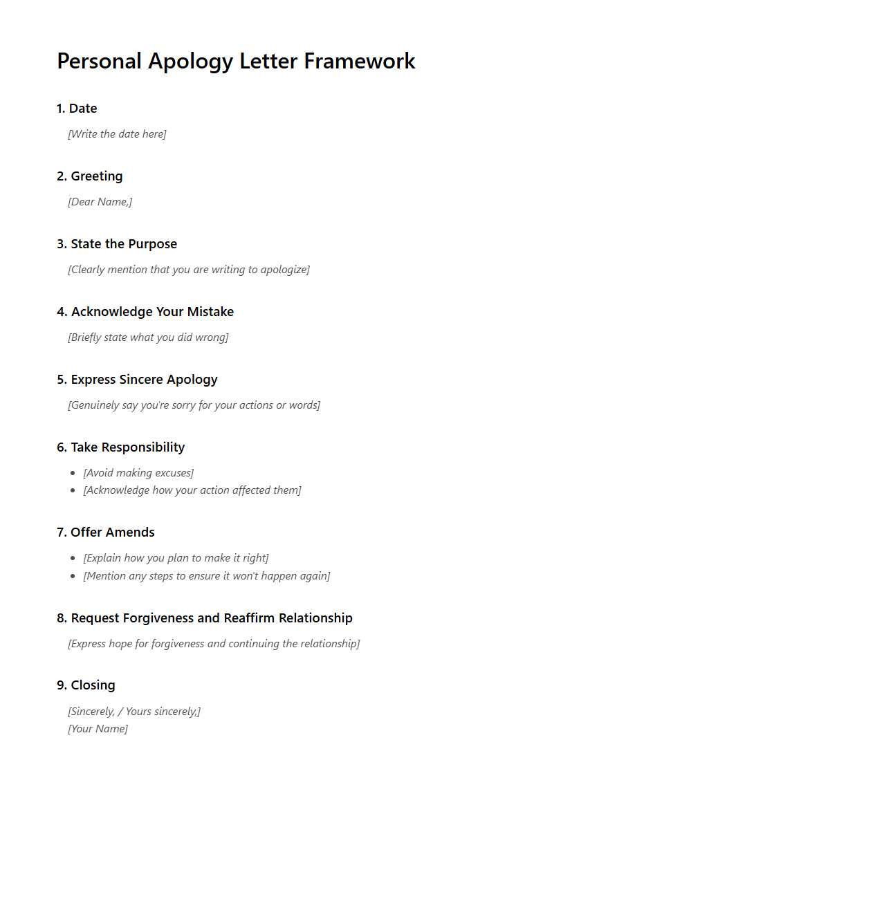 Personal Apology Letter Framework