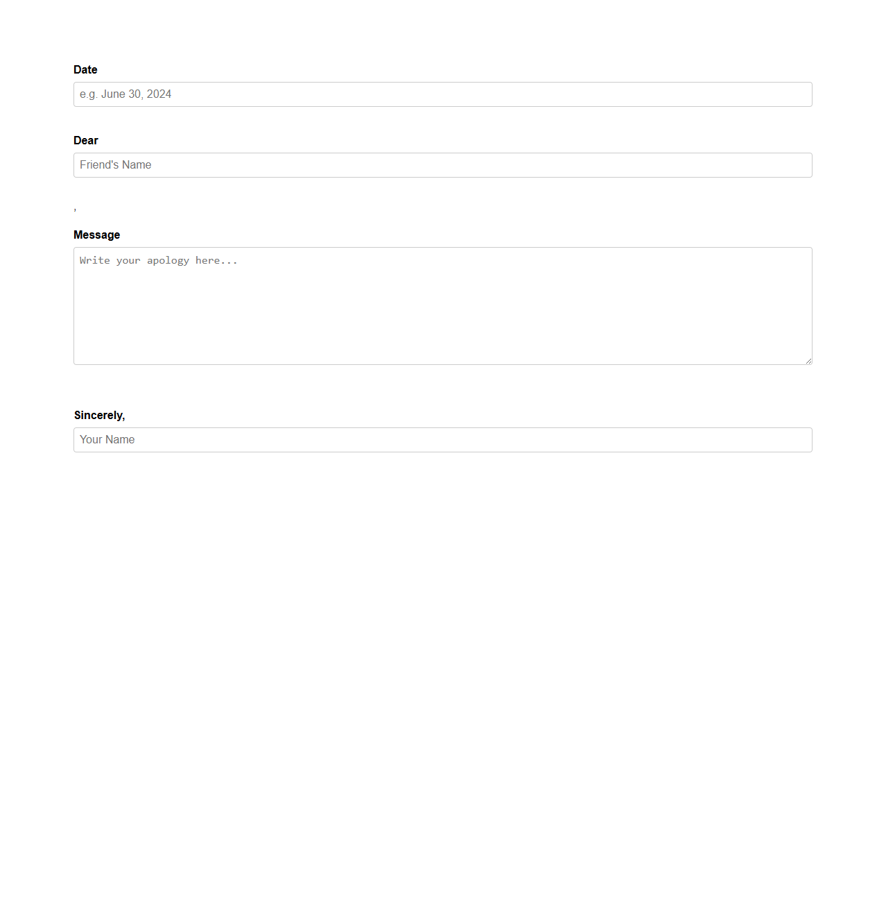 Personal Apology Letter Template for Friends