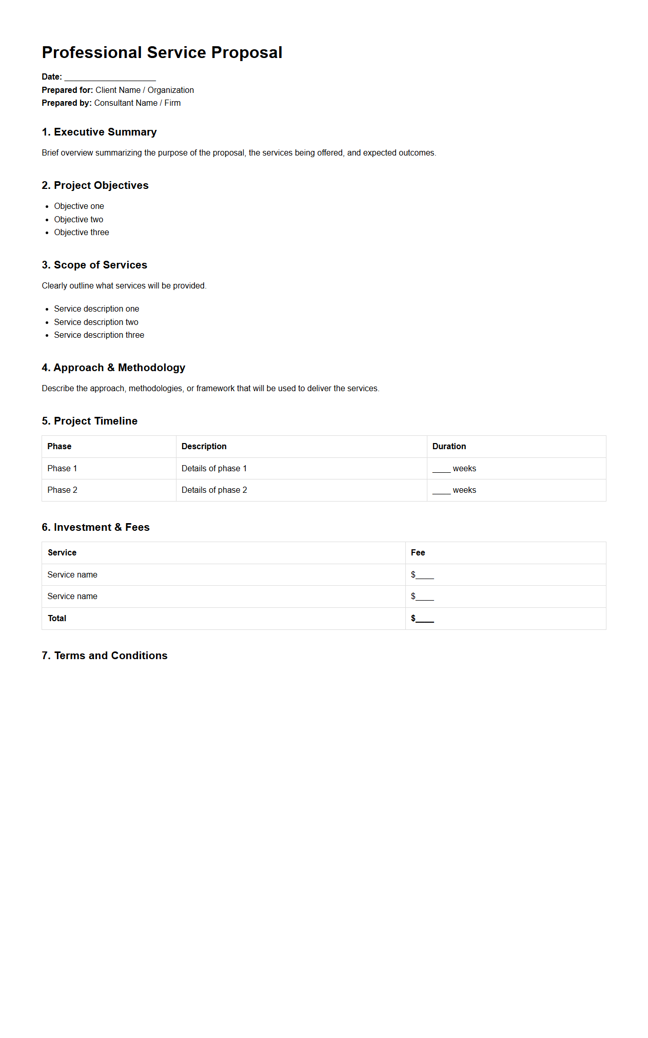 Professional Service Proposal Format for Consultants