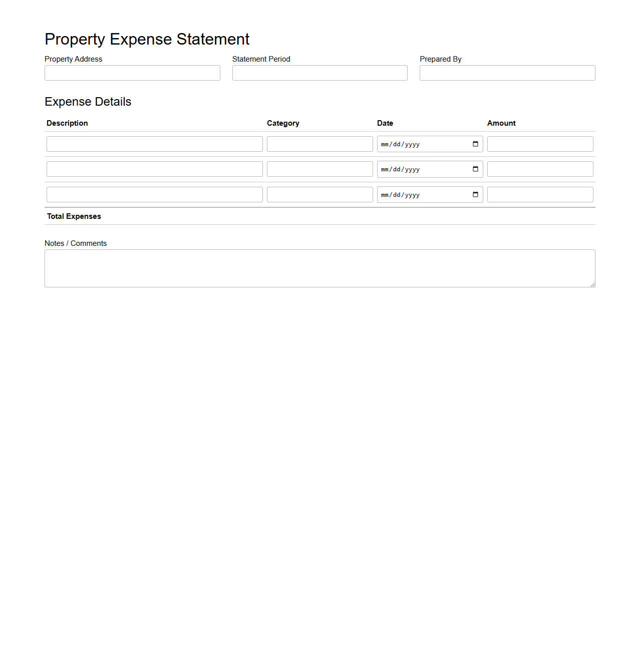 Property Expense Statement Template