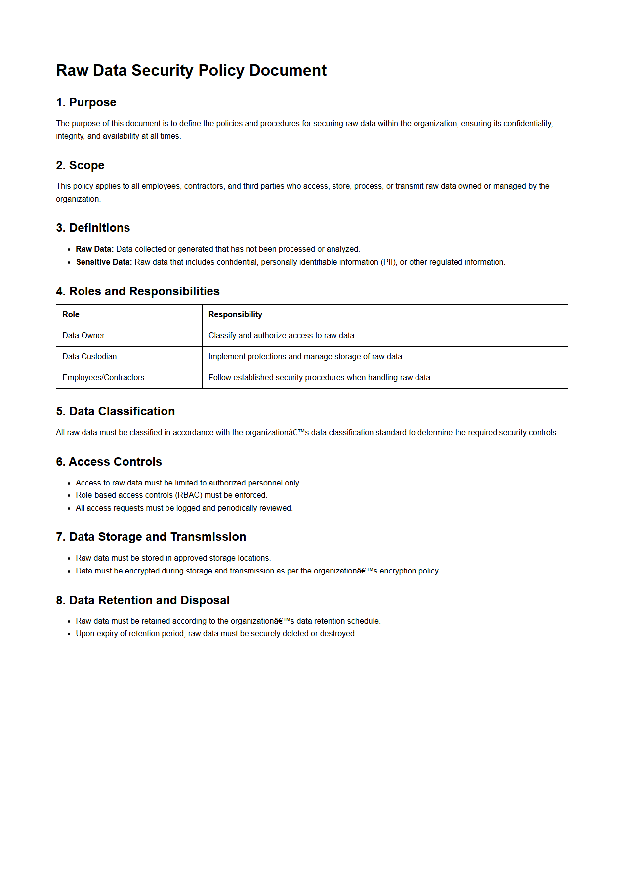 Raw Data Security Policy Document