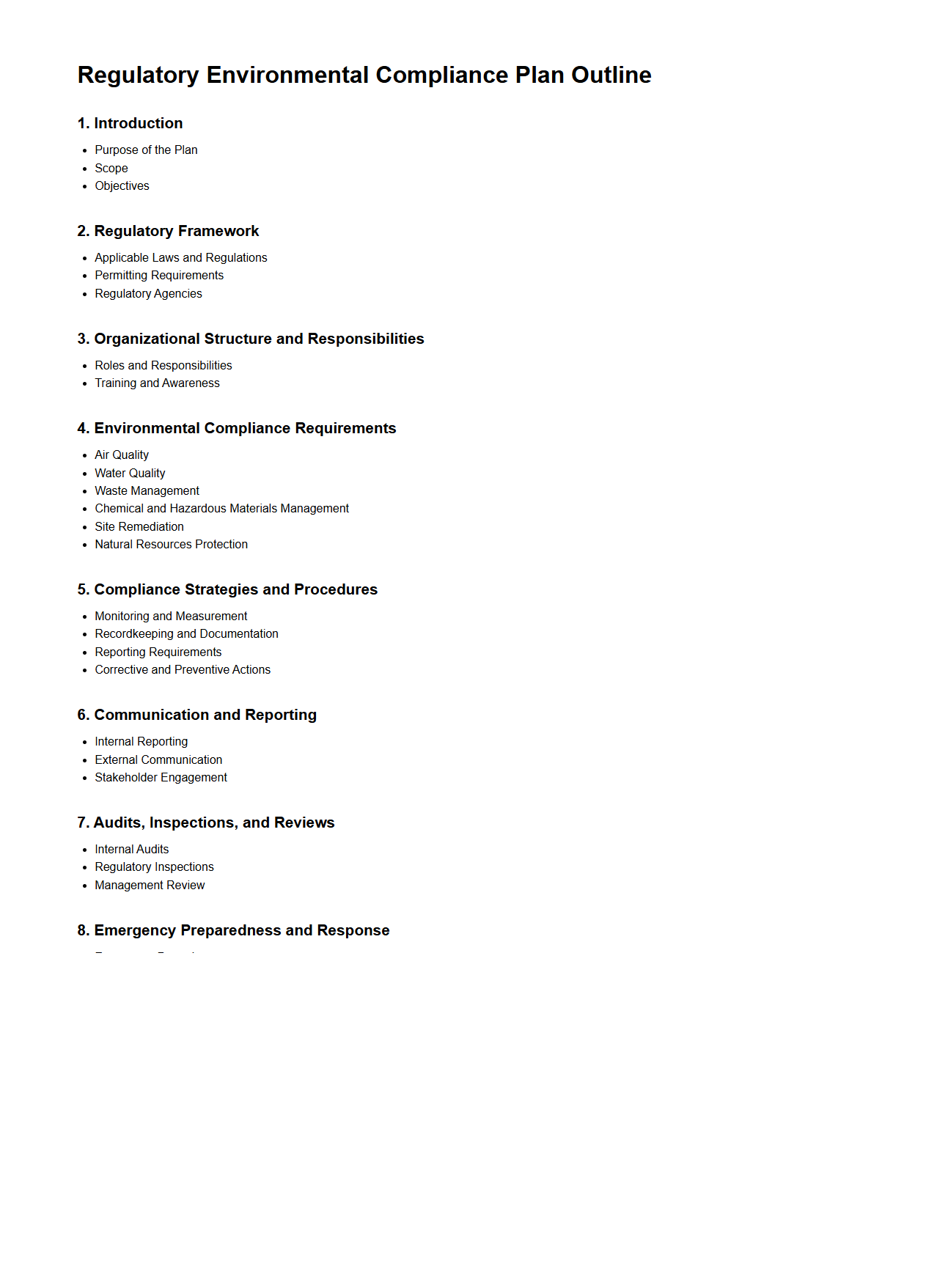 Regulatory Environmental Compliance Plan Outline