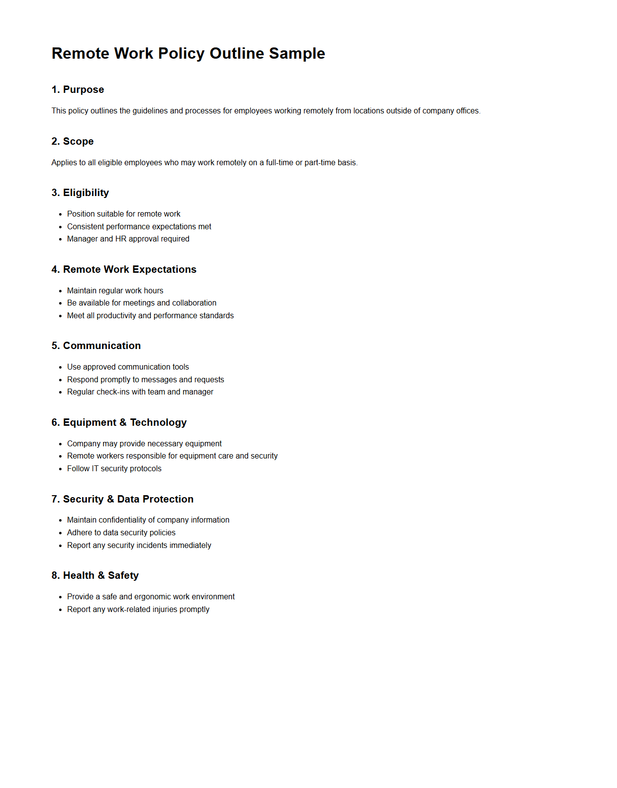 Remote Work Policy Outline Sample