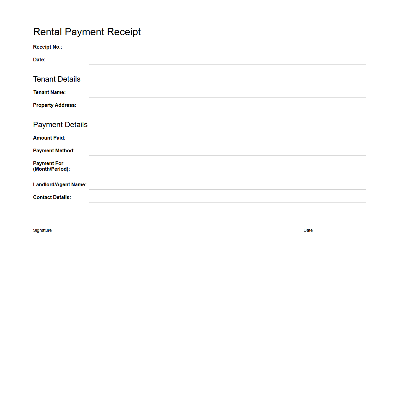 Rental Payment Receipt for Tenants