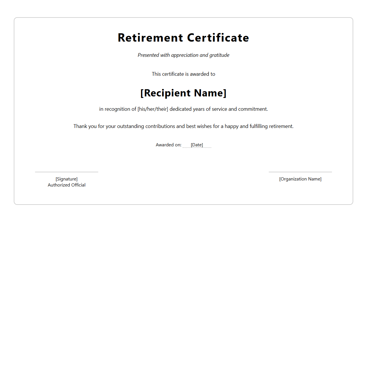 Retirement Certificate Template