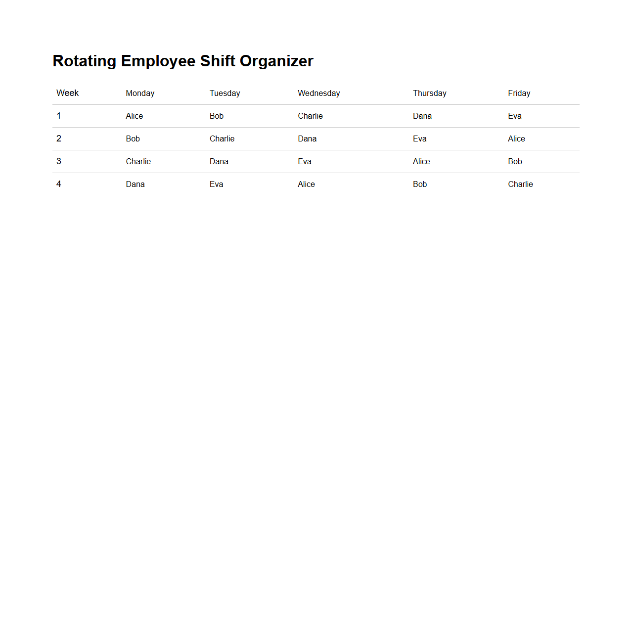 Rotating Employee Shift Organizer