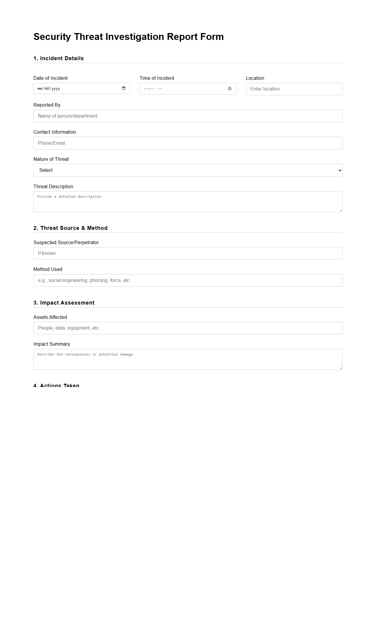 Security Threat Investigation Report Form