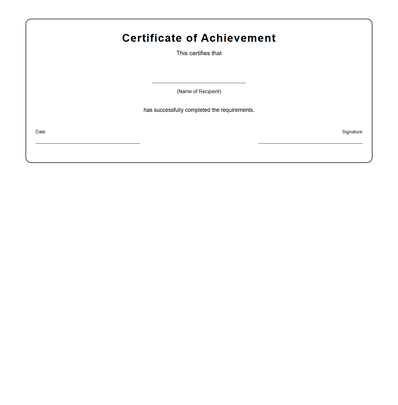 Simple Blank Certificate of Achievement for Completion