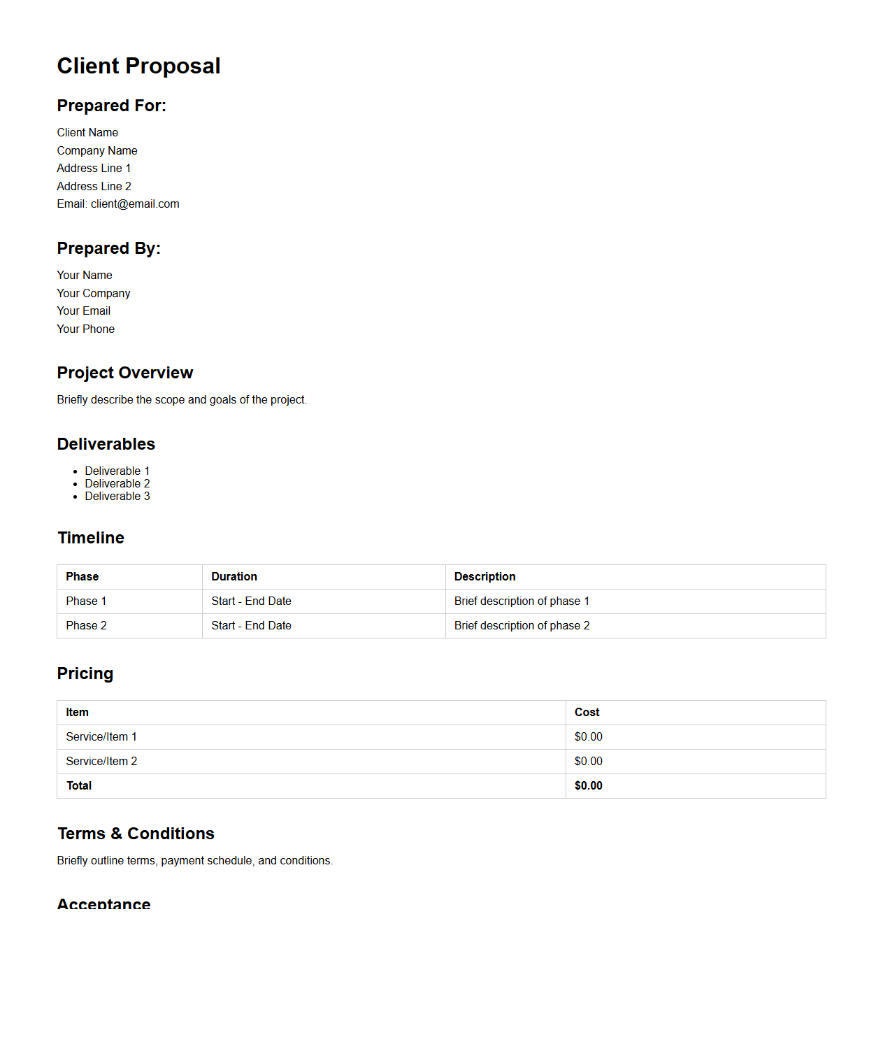 Simple Blank Client Proposal Sample