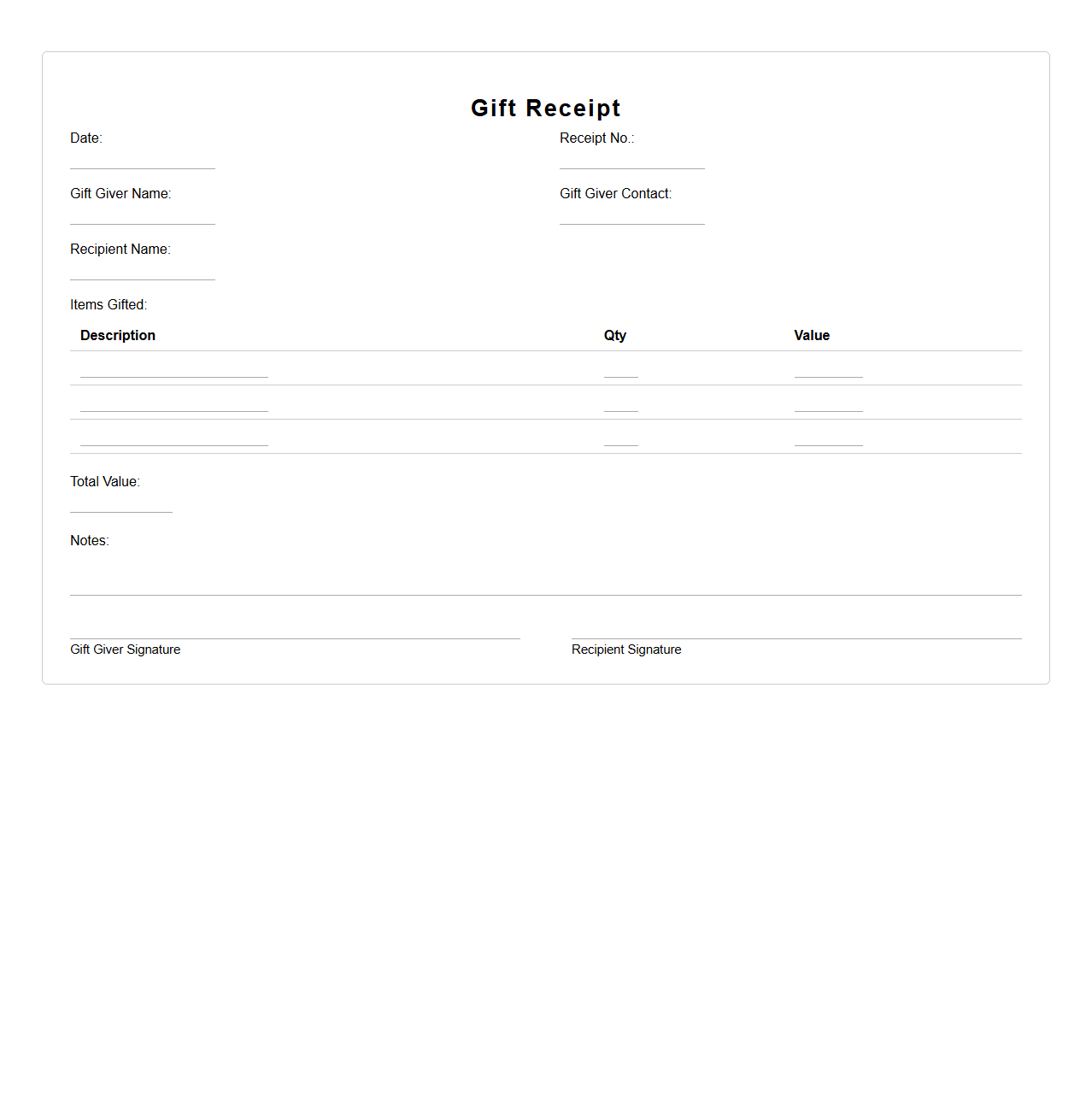 Simple Gift Receipt Template
