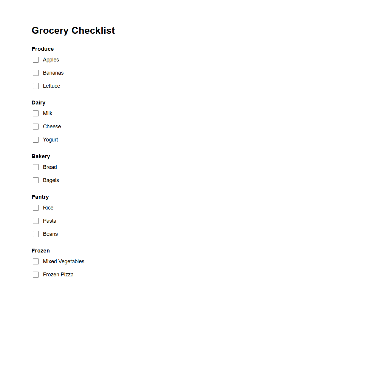 Simple Grocery Checklist Template for Efficient Shopping