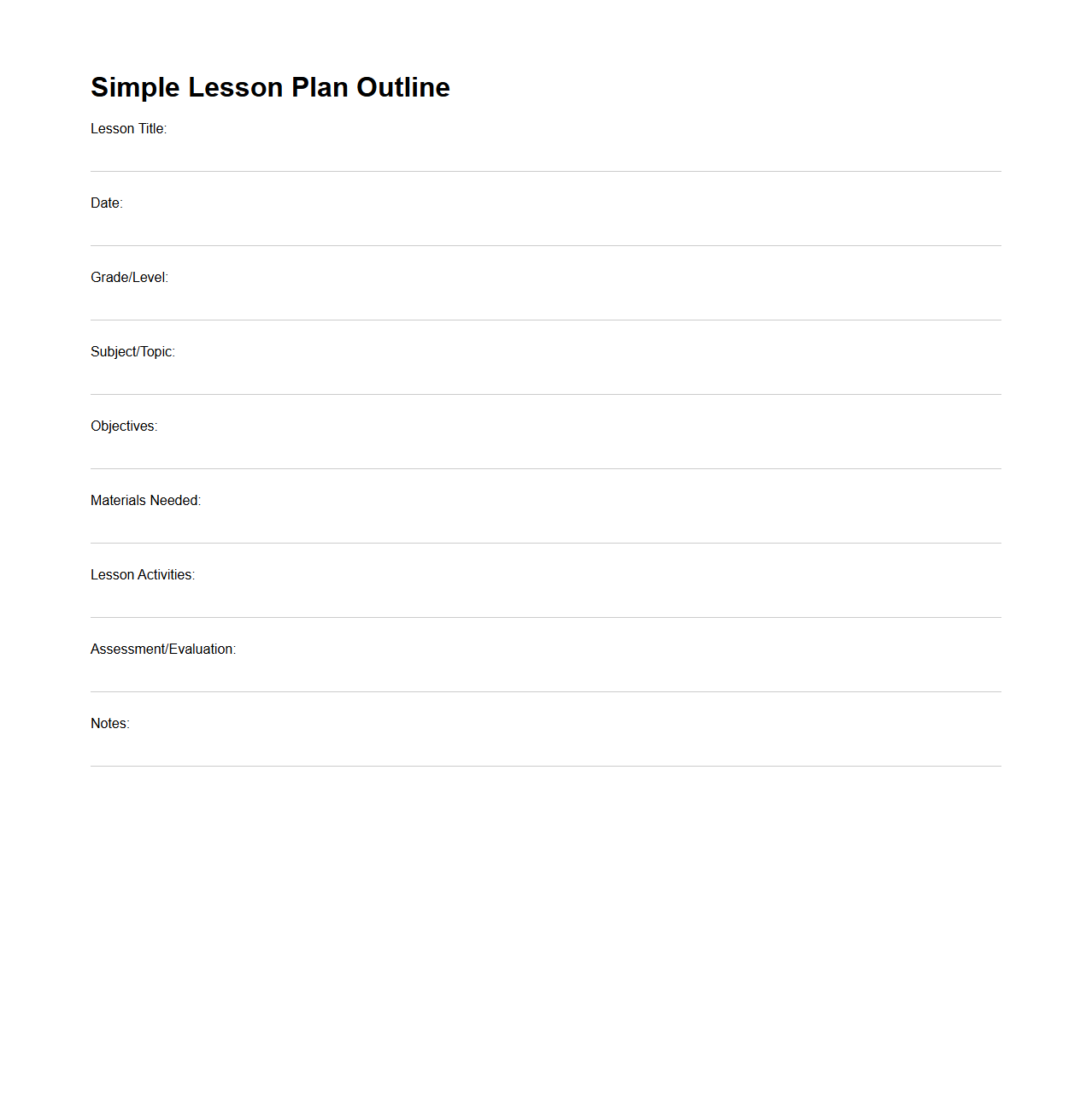 Simple Lesson Plan Outline for Classroom Activities