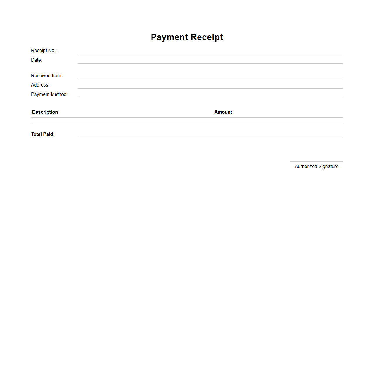 Simple Payment Receipt Template