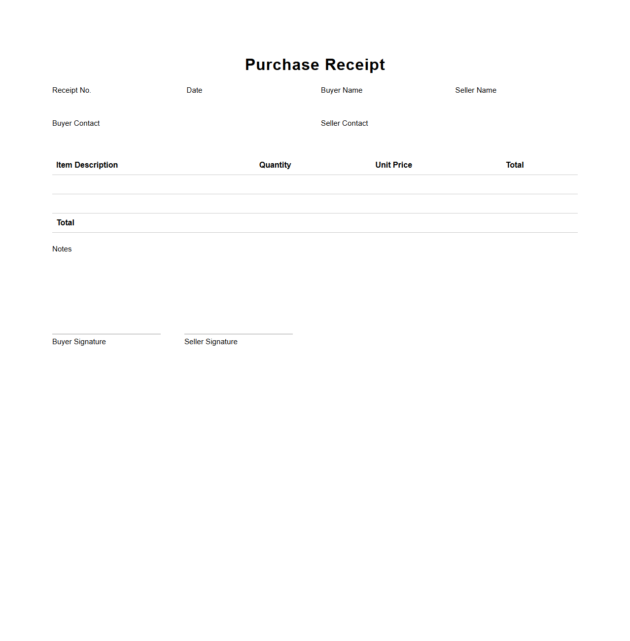 Simple Purchase Receipt Template for Buyers