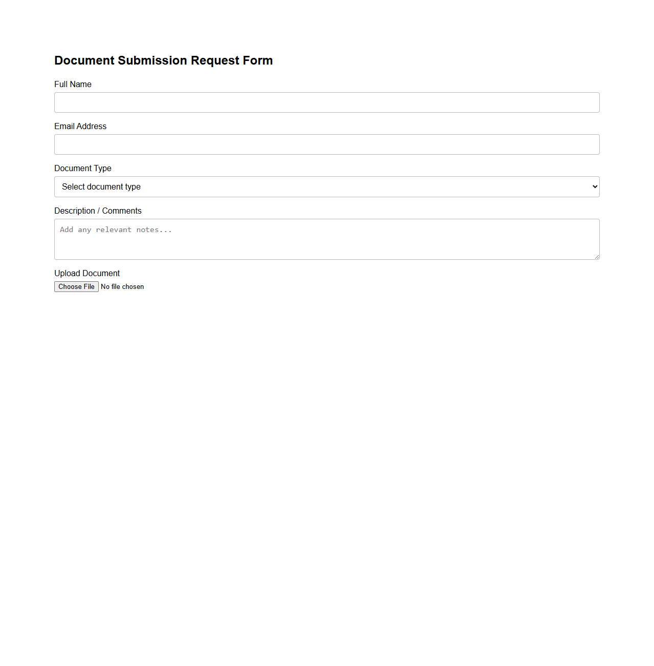 Simple Submission Request Form for Documents