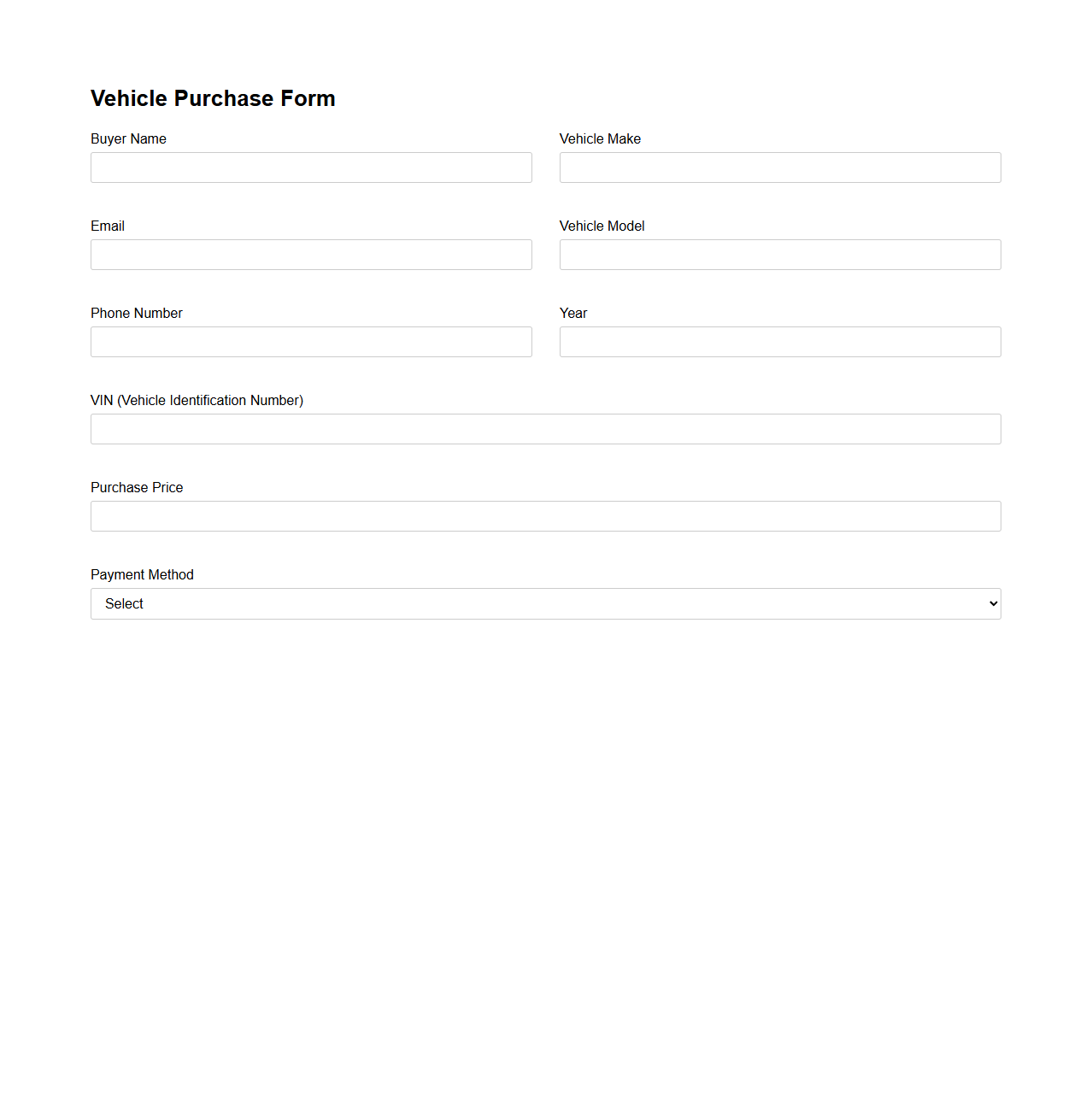 Simple Vehicle Purchase Form