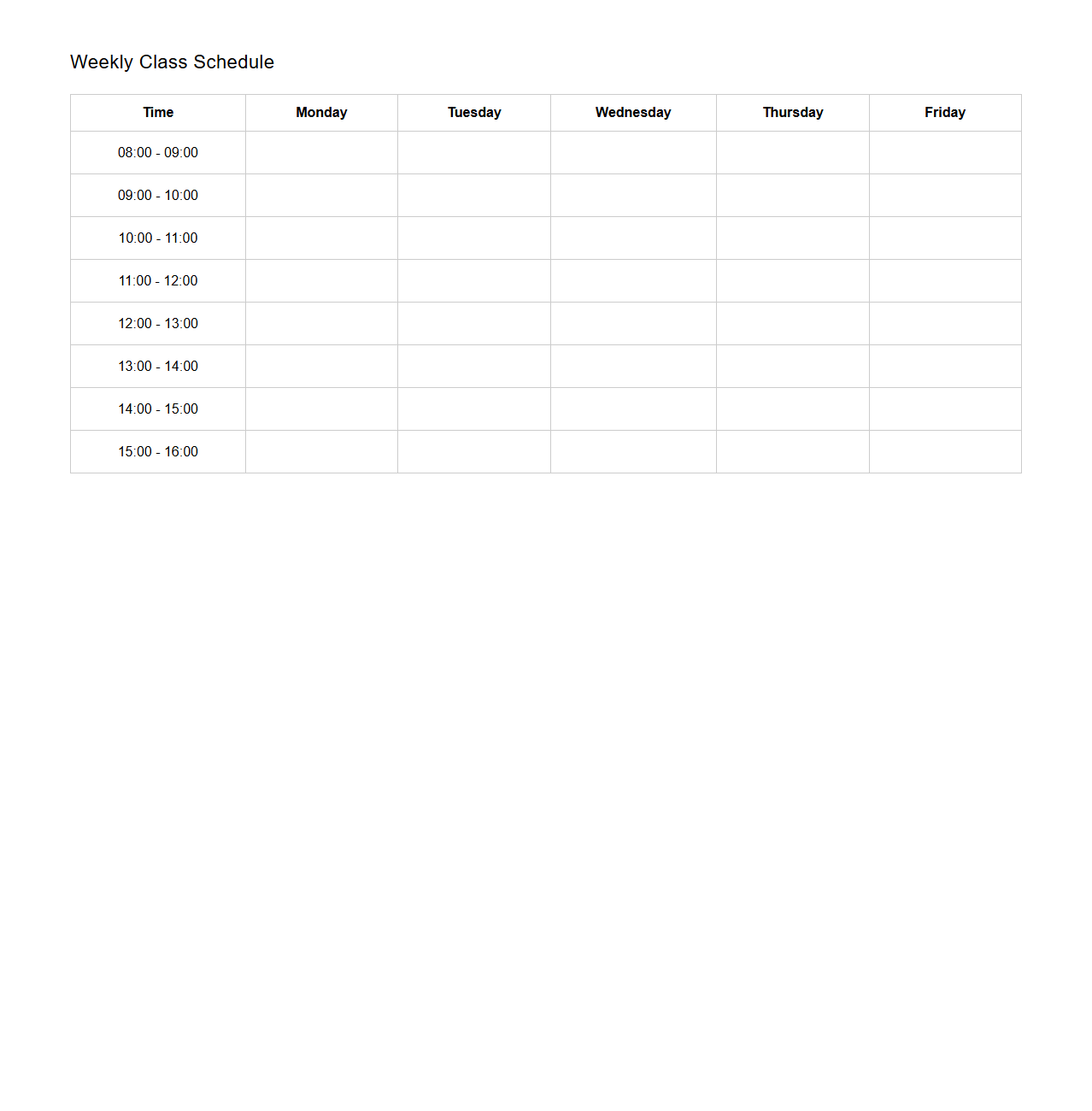 Simple Weekly Class Schedule Template