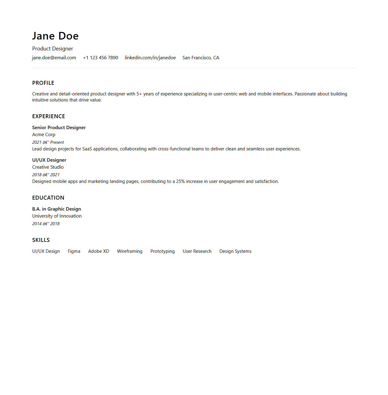 Sleek One-Page Minimal Resume Design