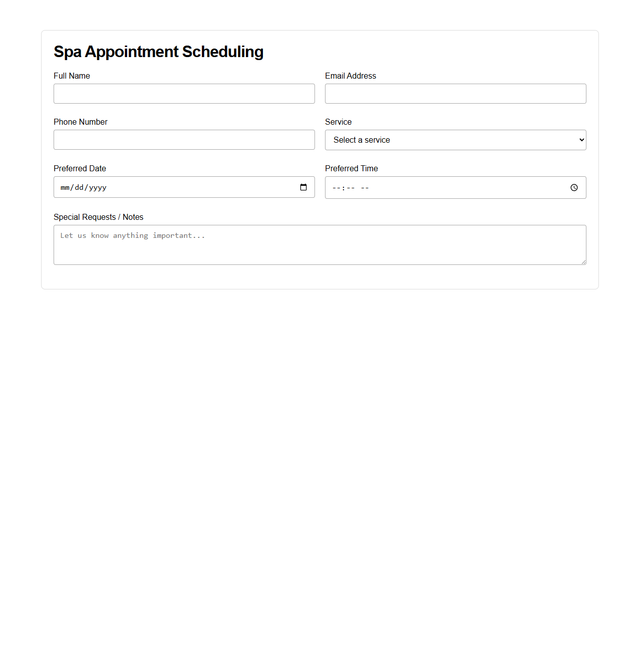 Spa Appointment Scheduling Form