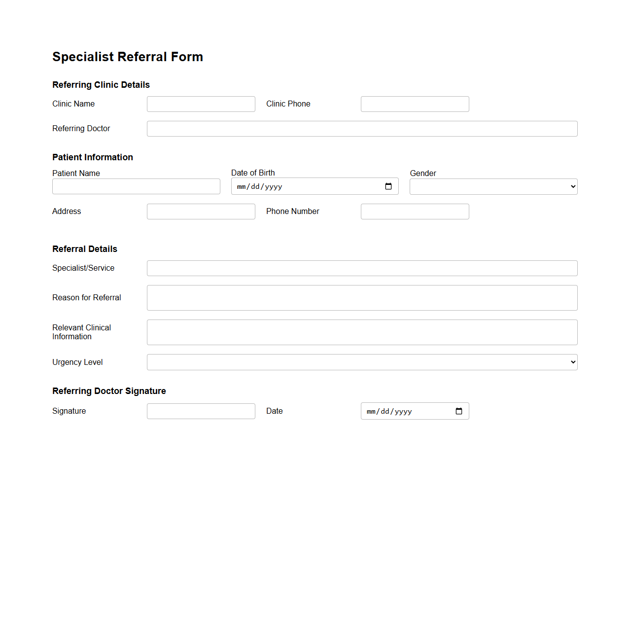 Specialist Referral Form Design for Clinics