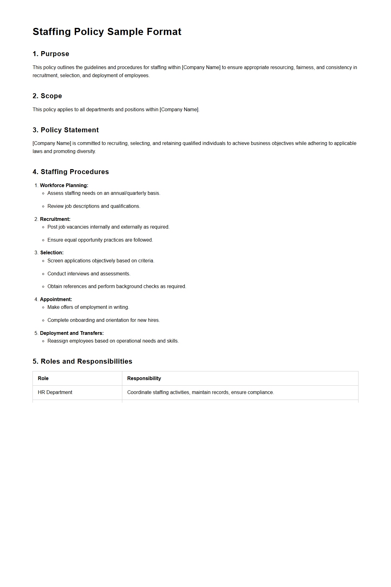 Staffing Policy Sample Format