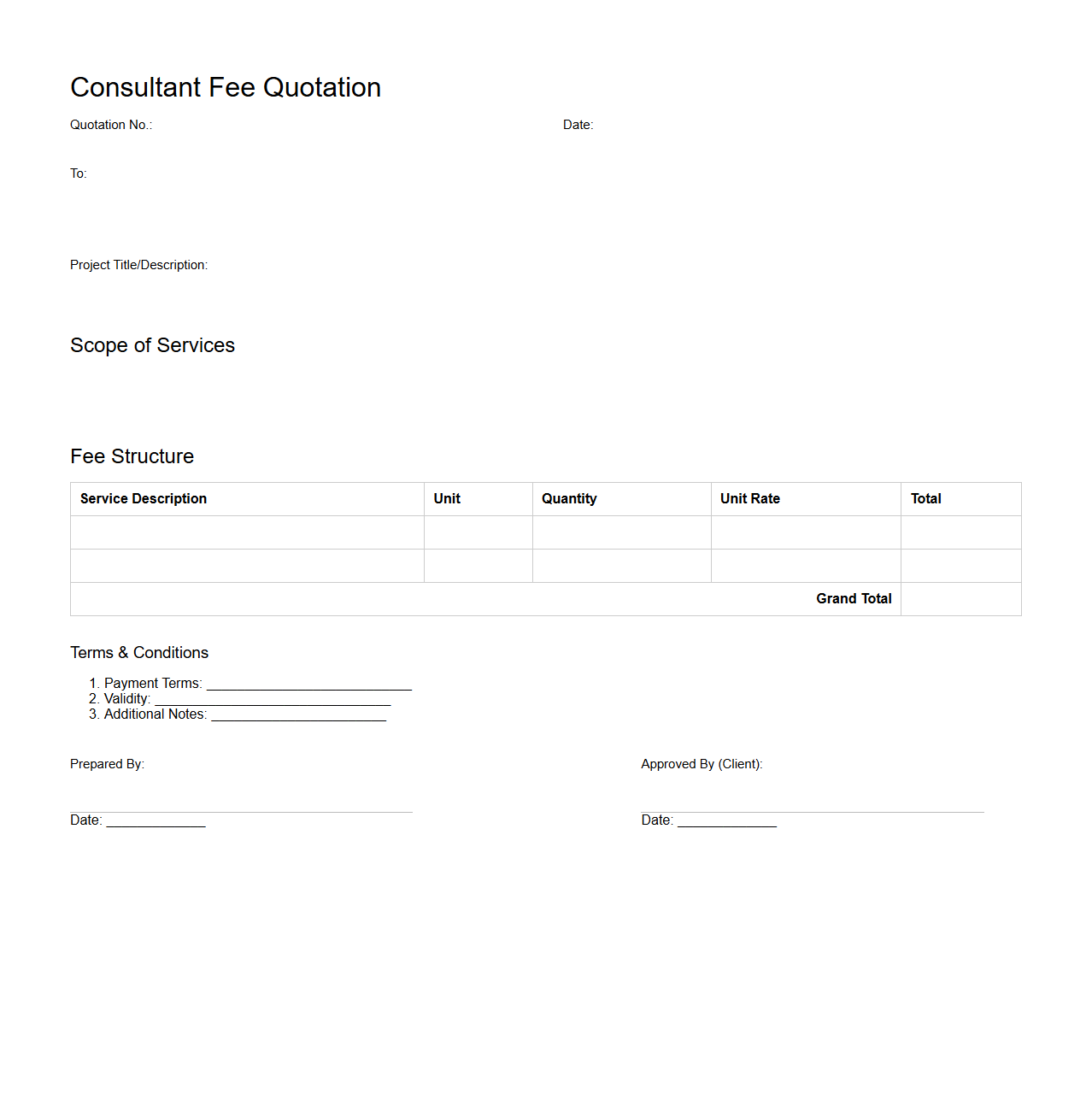 Standard Consultant Fee Quotation Format