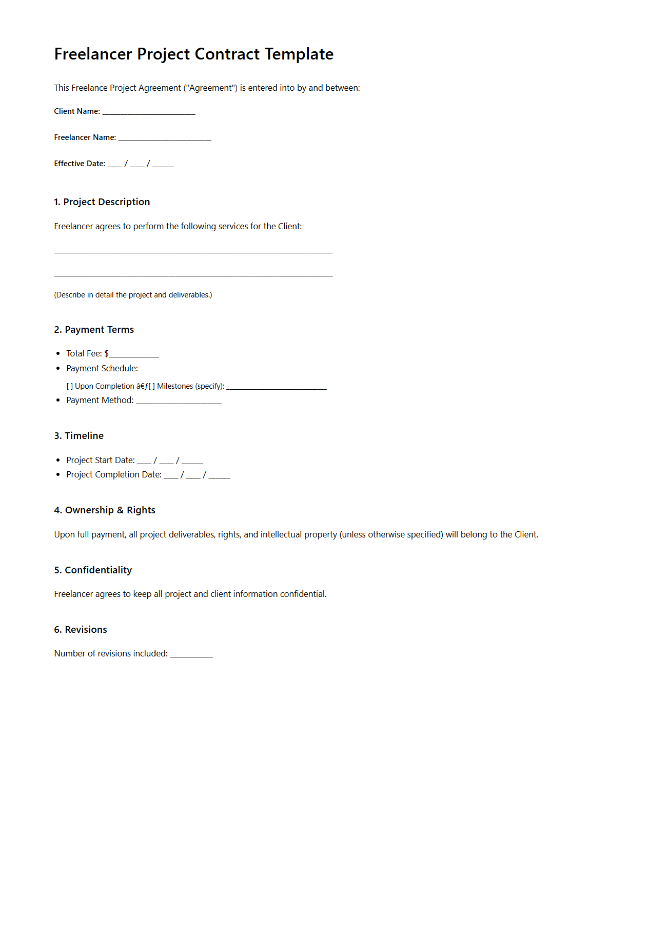 Standard Freelancer Project Contract Template