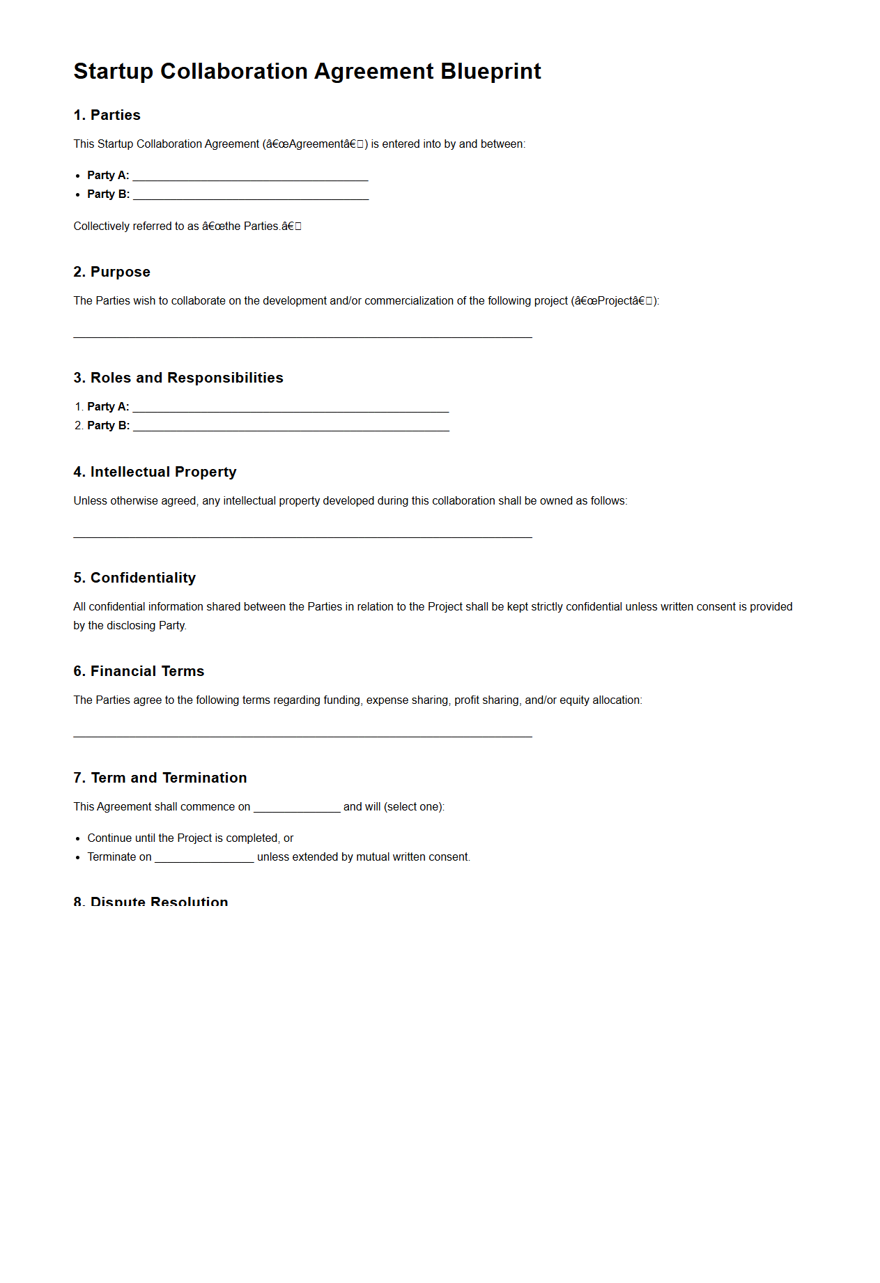 Startup Collaboration Agreement Blueprint