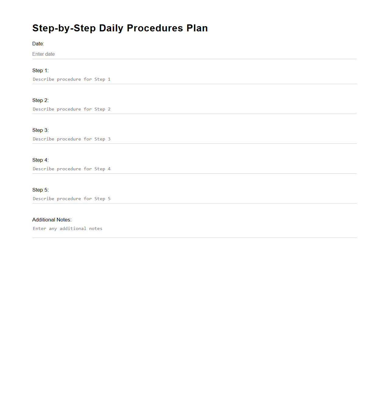 Step-by-Step Daily Procedures Plan Template