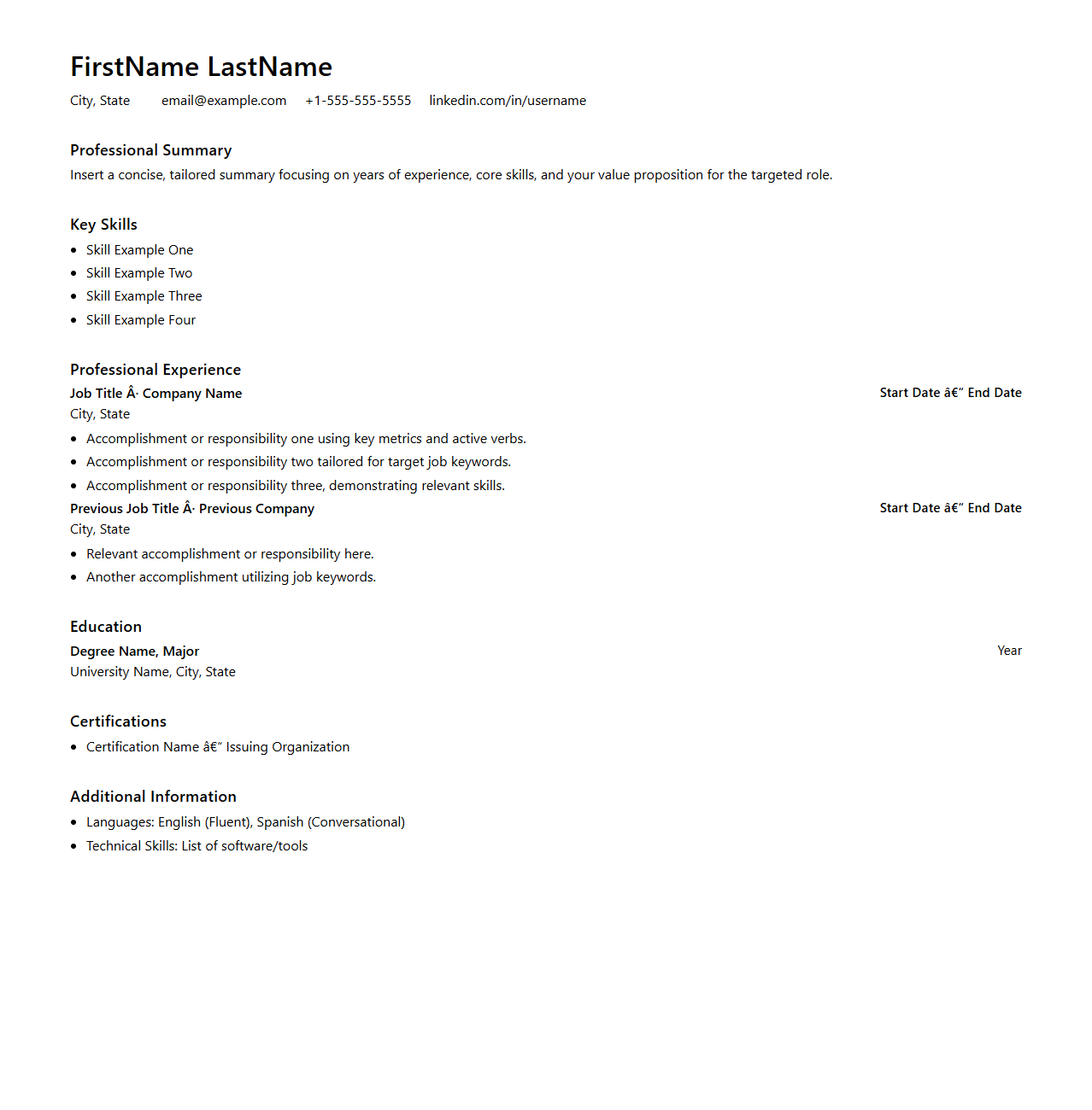 Streamlined ATS Resume Structure for Hiring Systems