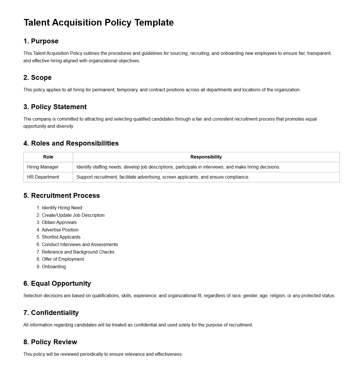 Talent Acquisition Policy Template