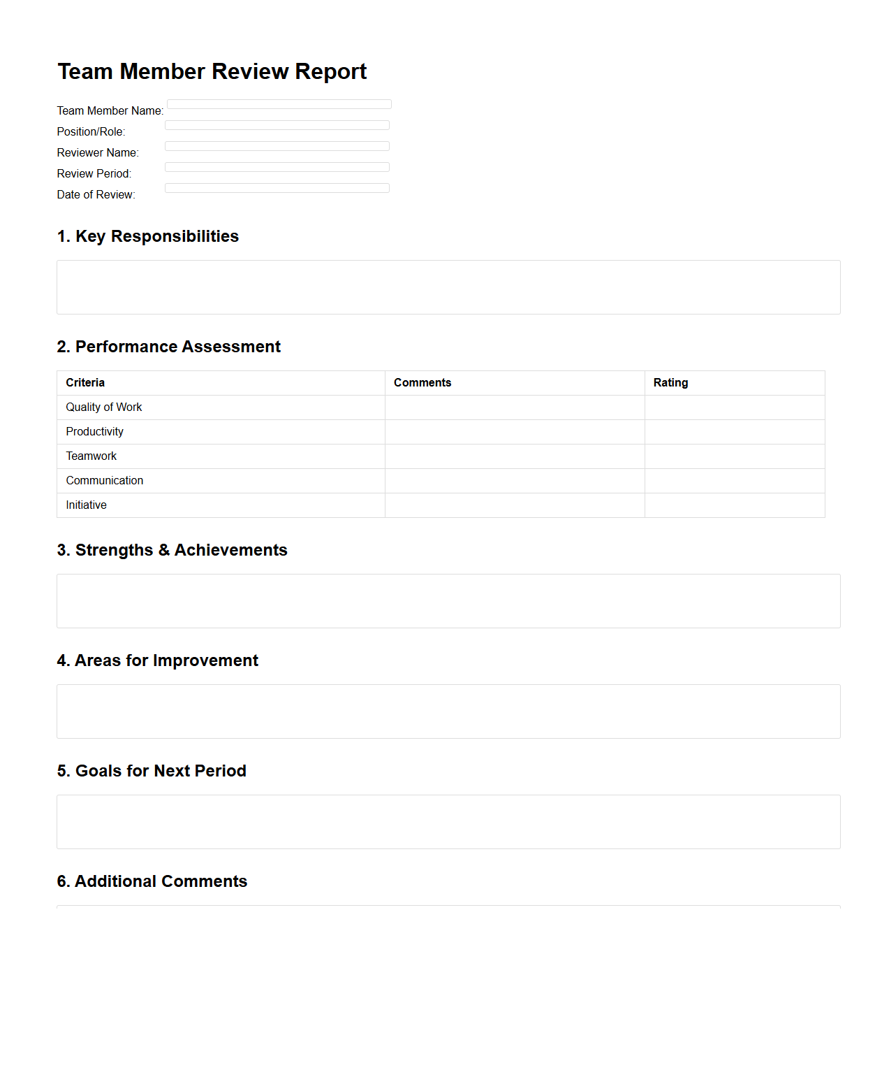 Team Member Review Report Format